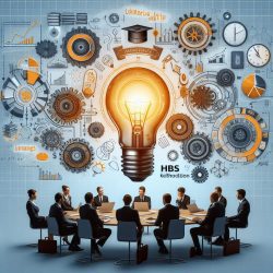 A realistic image with educational and managerial elements, illustrating the HBS method for enhancing managerial skills.